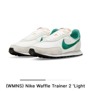 Nike Woman’s Waffle Trainer in Light Bone and Green Noise in 6.5.  Brand New
